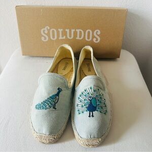 Soludos Light Blue Espadrilles with Peacock Embroidery